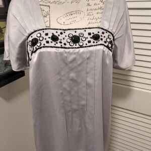Worthington Black‎ and Grey Silky Top w/ Bead Embellishment NEW
